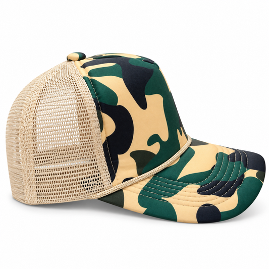 Khaki / Forest Green Camo Trucker Hat