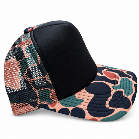 Black / Coral Camo Trucker Hat