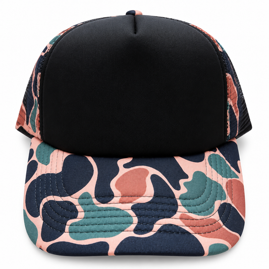 Black / Coral Camo Trucker Hat