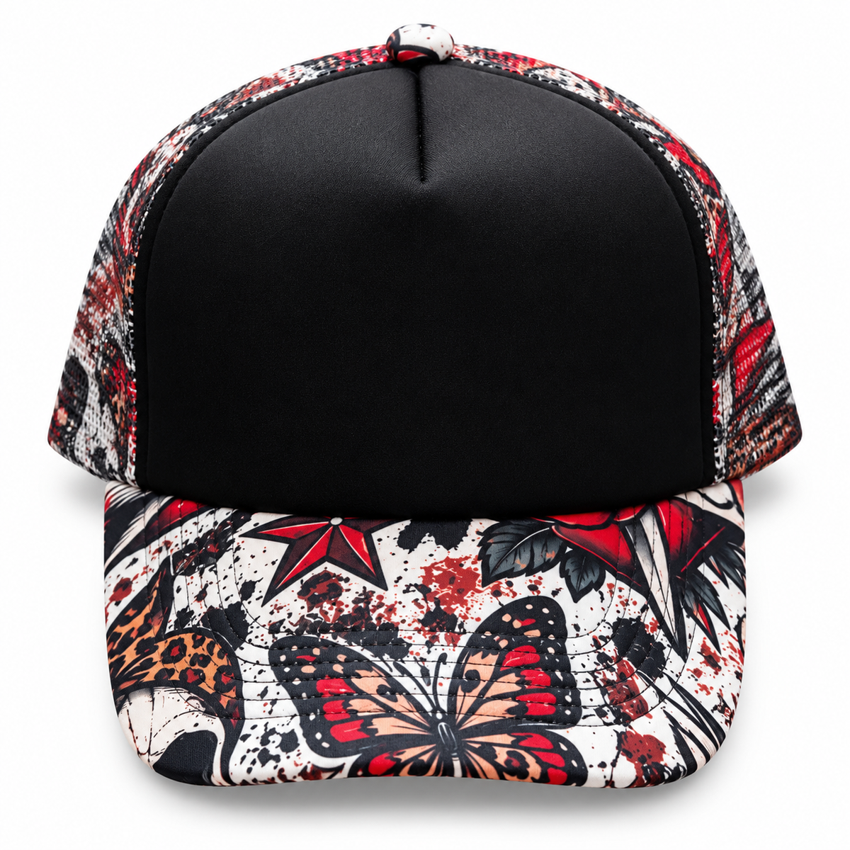 Black Red Graphic Print Trucker Hat