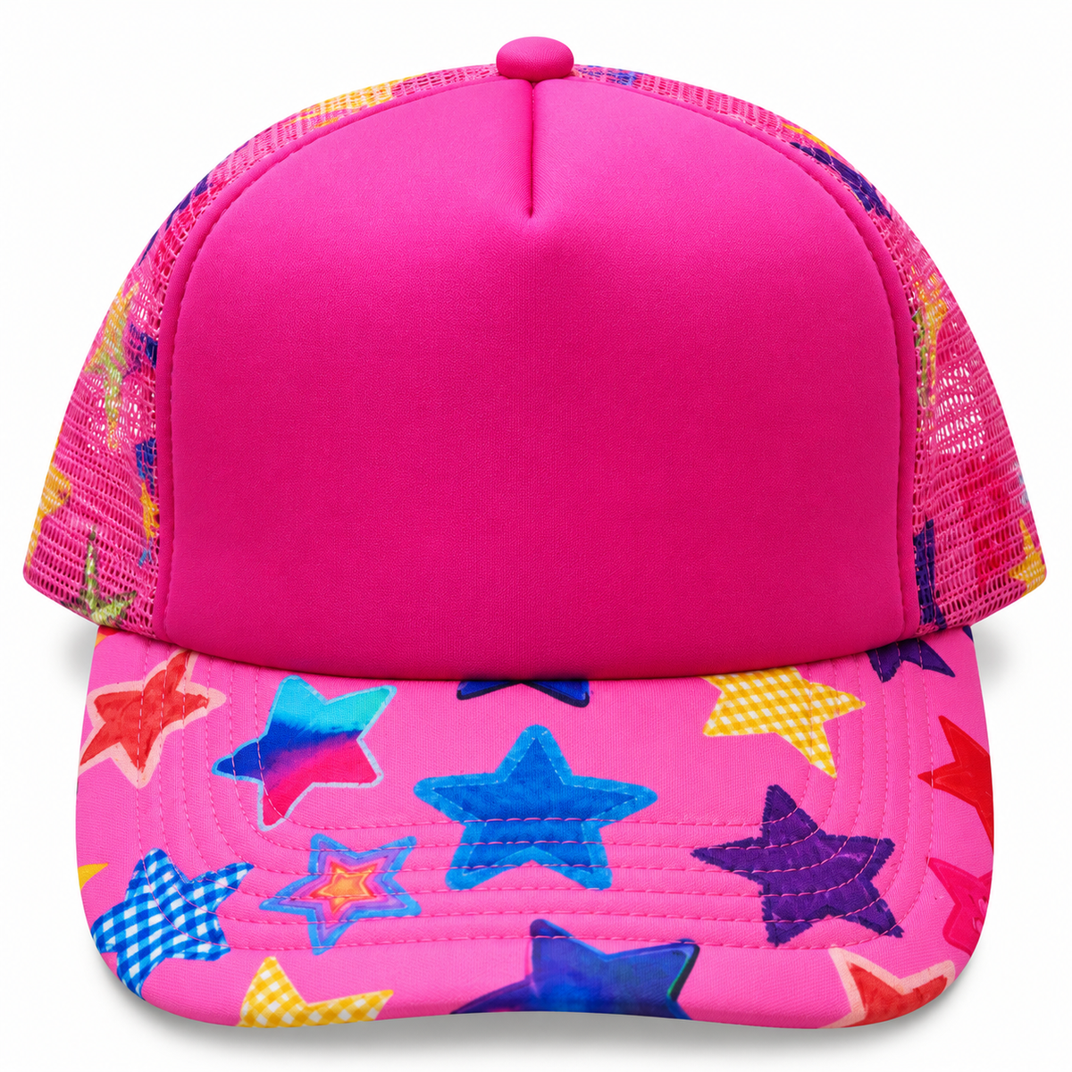 Hot Pink- Multicolor Stars Trucker Hat