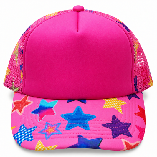 Hot Pink- Multicolor Stars Trucker Hat