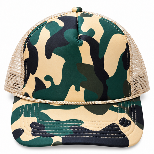 Khaki / Forest Green Camo Trucker Hat