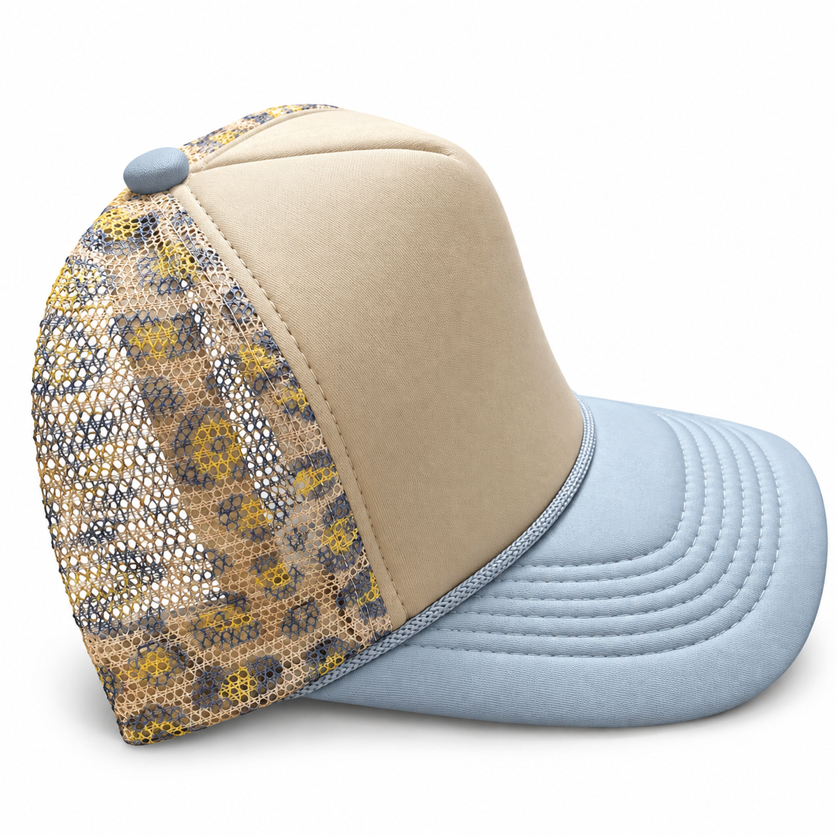 Khaki/ Powder Blue Multicolor Trucker Hat