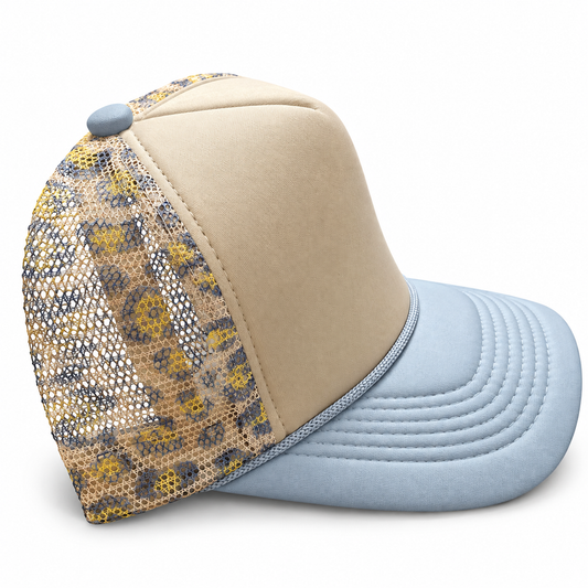 Khaki/ Powder Blue Multicolor Trucker Hat