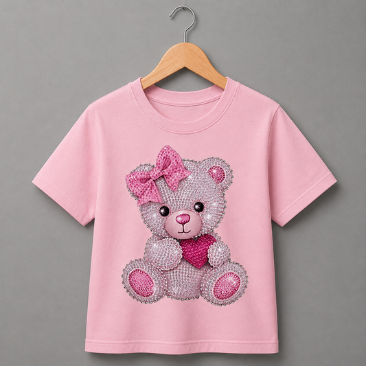 Rhinestone Pink Bear Shirt (Kids)