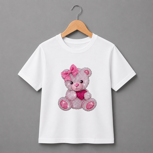 Rhinestone Pink Bear Shirt (Kids)