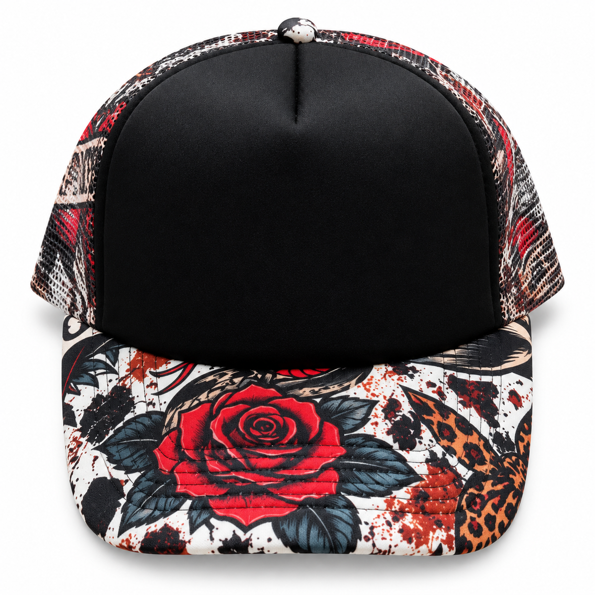 Black Red Graphic Print Trucker Hat
