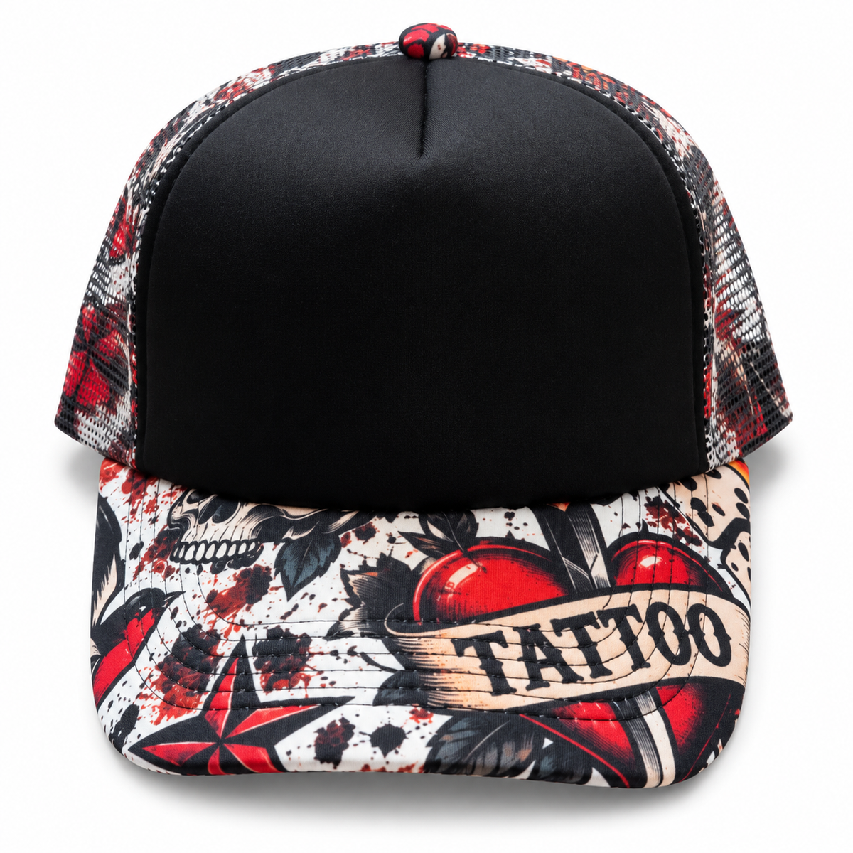 Black Red Graphic Print Trucker Hat